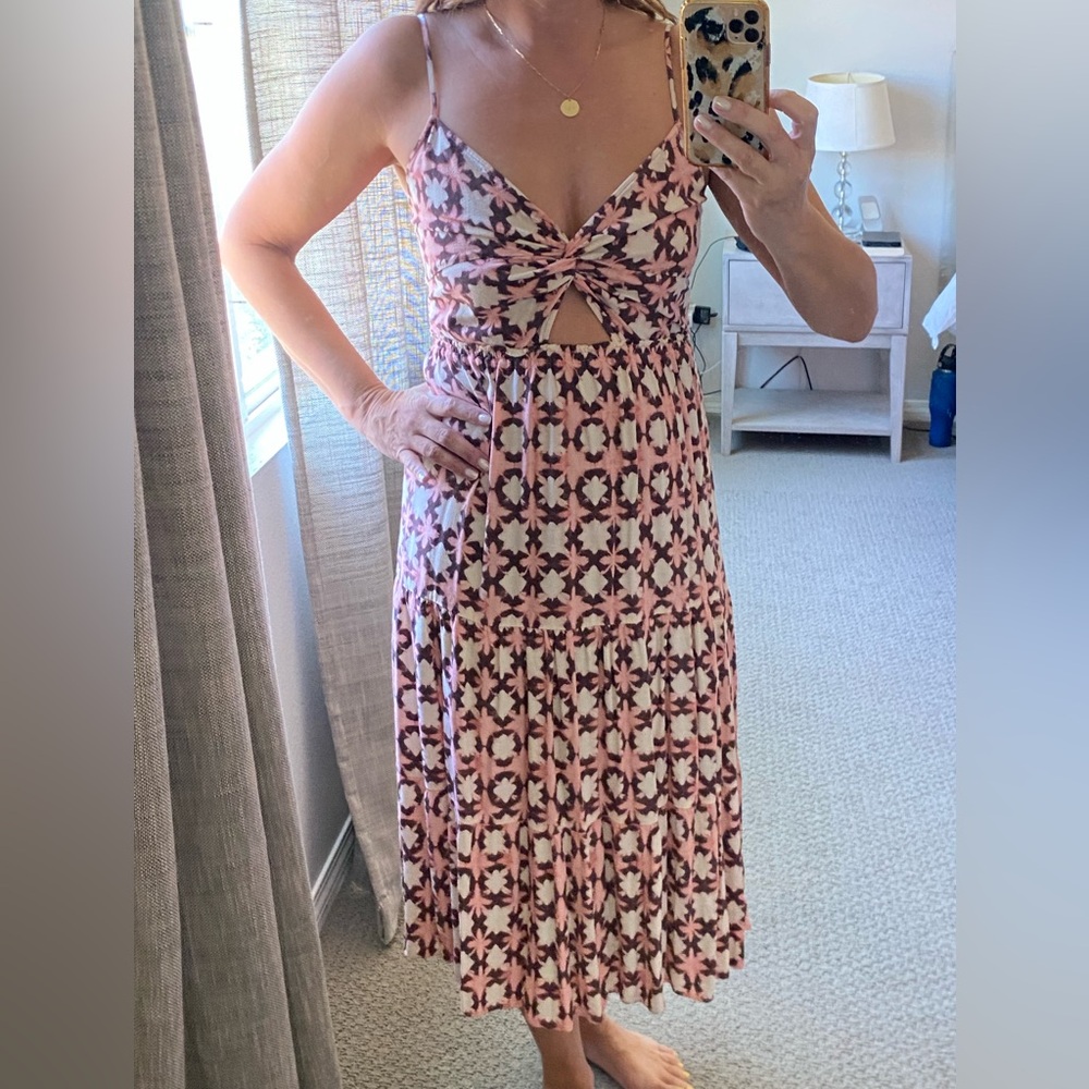 LOFT Pink and Brown Floral Maxi Dress